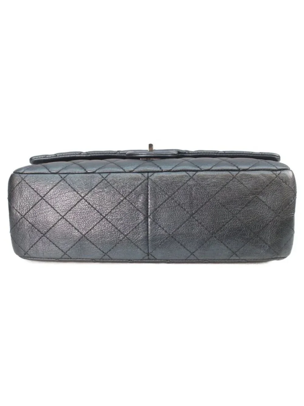 Chanel Metallic Blue Gray Vintage Calf Silver Quilted 2.55 Large Chain Handbag